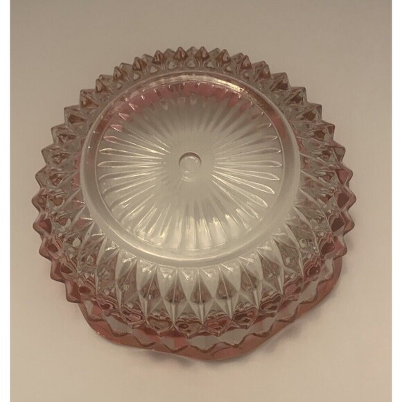Vintage Pink Rim Crystal Cut Glass Bowl Set Scalloped Edge Pedestal Compote Dish - Picture 6 of 11